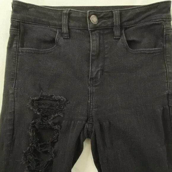 American Eagle size 4S High Rise Jegging Next Level Stretch Distress Jeans Black - Picture 3 of 12